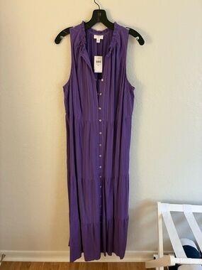 J Jill Sleeveless Tiered Maxi Dress Women XL Sundress Beach Plum Purple Boho NEW